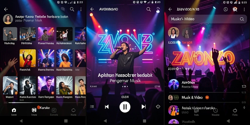 Tampilan antarmuka aplikasi ZAVONZO dengan fitur Karaoke yang menarik.