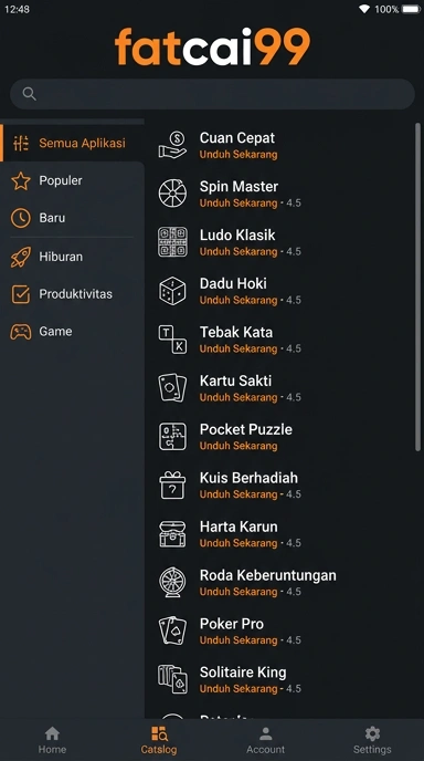 Tampilan katalog aplikasi fatcai99