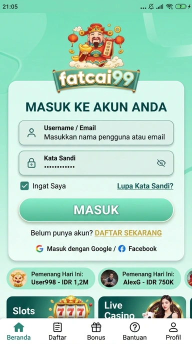 Tampilan halaman login fatcai99
